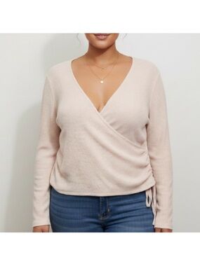 American Eagle Side Faux Wrap Soft Fleece Sweater Size XL Baby Pink